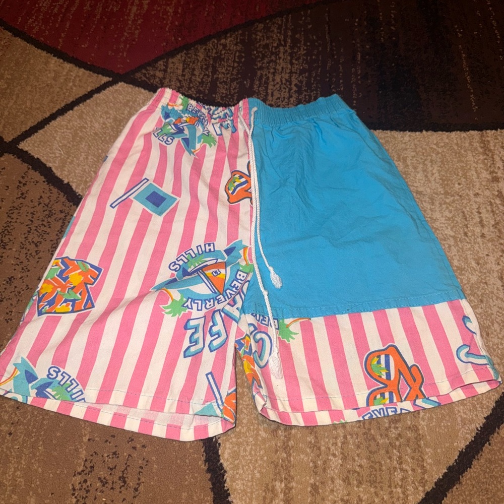 Pink and Blue Striped Swim Shorts